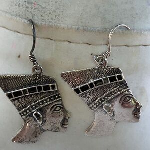 Antiqued Silver Pharaoh Dangle Earrings